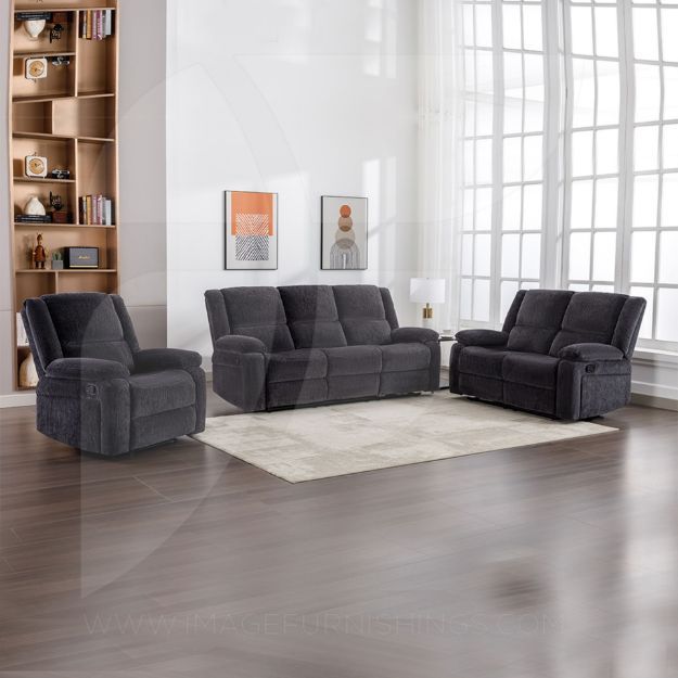 Perth Recliner Suite – Charcoal Fabric