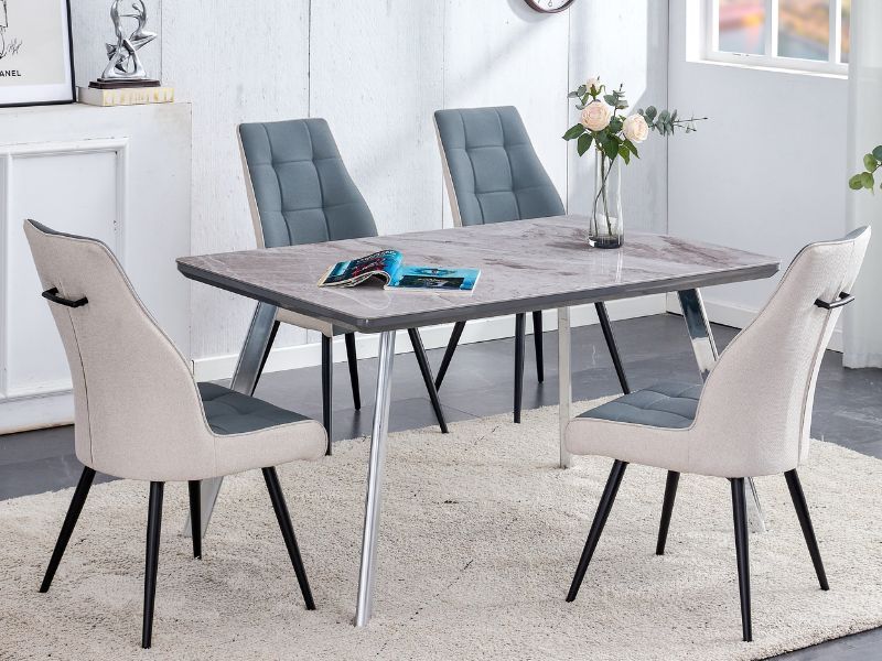 Dario Dining Table – Modern Chrome Legs, Table Only