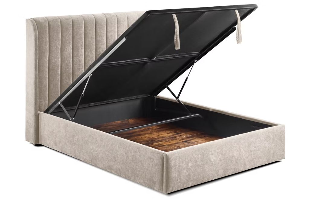 Frida Gas Lift Storage Bed – Beige Fabric