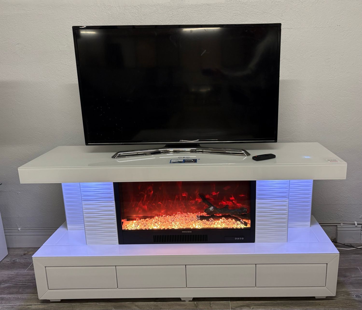 Tv Stand With Fireplace Unit LED + Wireless Charger