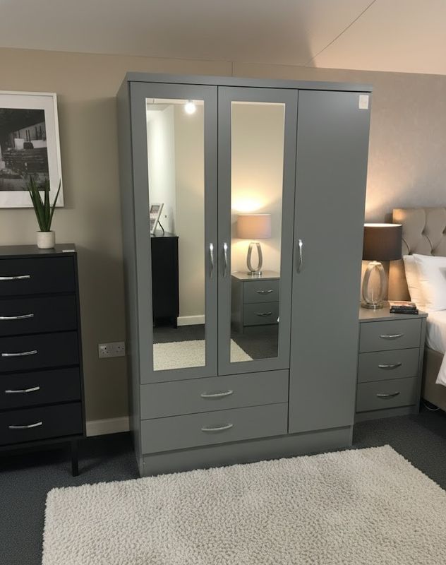 Nevada 3 Door Wardrobe – Grey