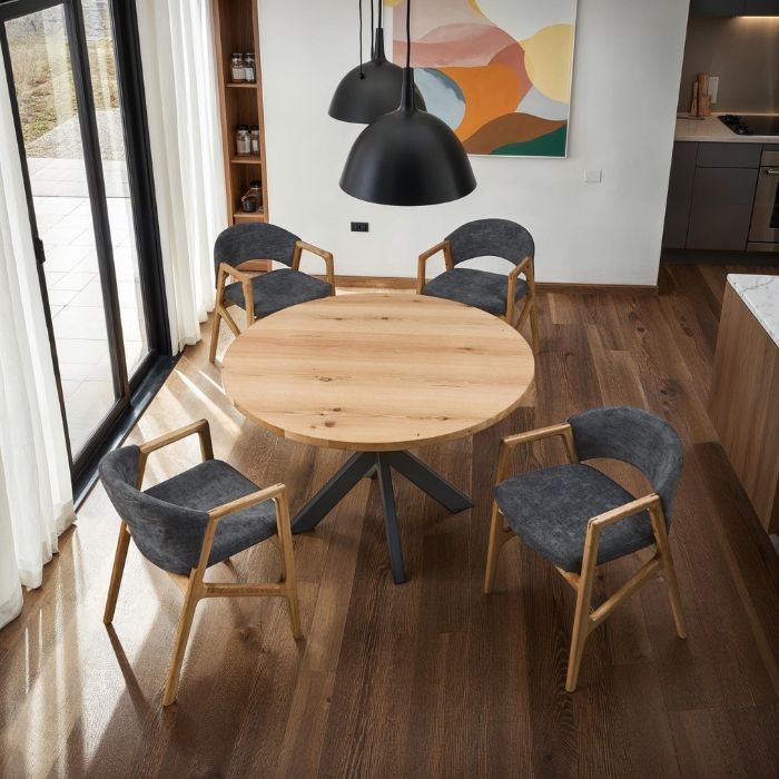 Onyx Oak Round Dining Set – Table &amp; Chair