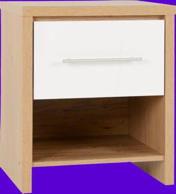 Seville 1 Drawer Bedside Locker White High Gloss/Light Oak Effect Veneer