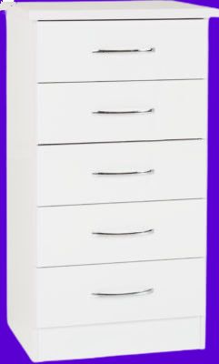 Nevada 5 Drawer Narrow Chest White