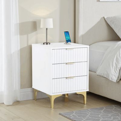 Miami 3 Drawer Bedside White/Gold