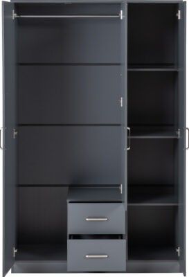 Dakota 3 Door 2 Drawer Mirrored Wardrobe – Dark Grey