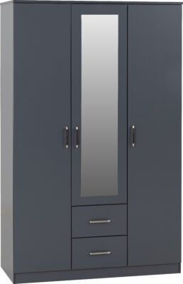 Dakota 3 Door 2 Drawer Mirrored Wardrobe – Dark Grey