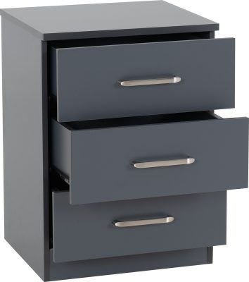 Dakota 3 Drawer Bedside – Dark Grey