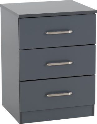 Dakota 3 Drawer Bedside – Dark Grey