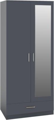 Dakota 2 Door 1 Drawer Mirrored Wardrobe – Dark Grey