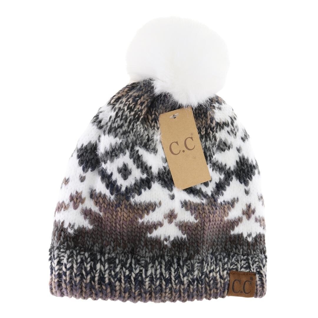 C. C Ombre Aztec Faux Fur Pom Beanie