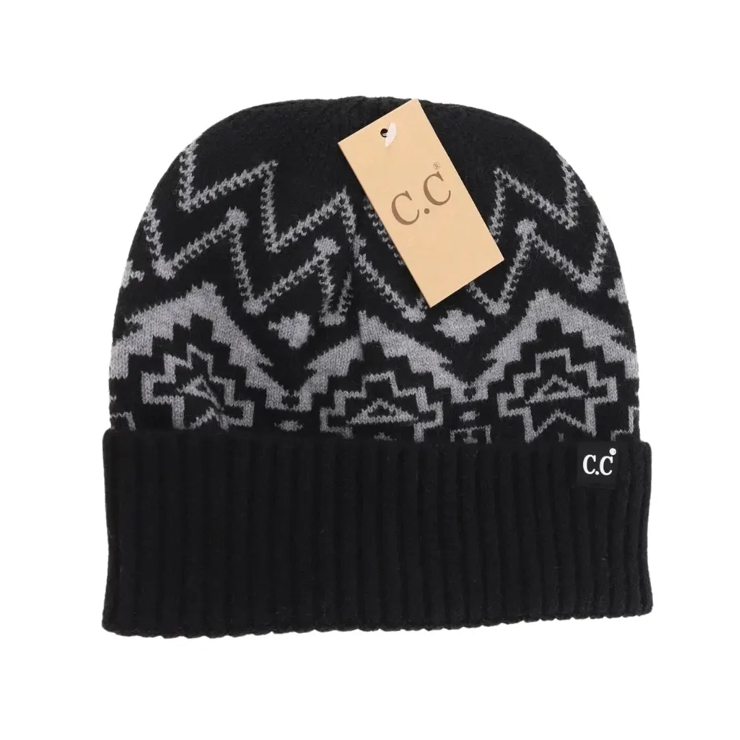 C.C Unisex Cuffed Southwestern Print Beanie