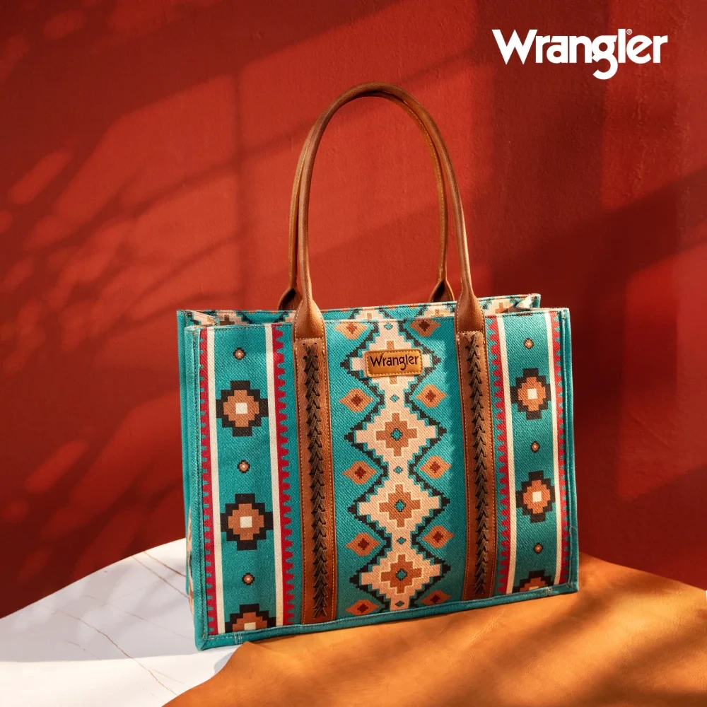 Wrangler Southwestern Pattern Dual Sided Print Canvas Wide Tote