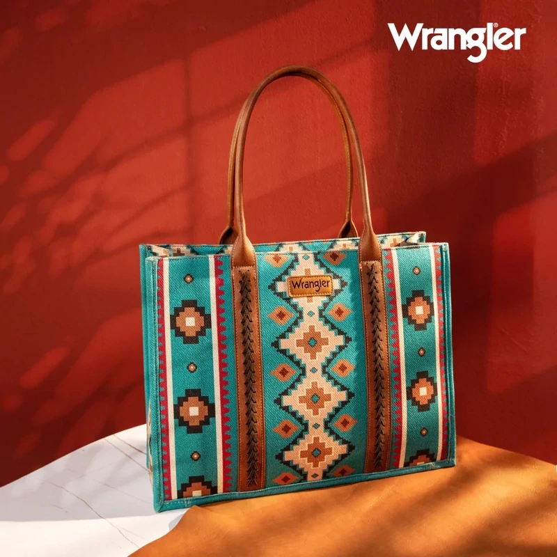 Wrangler Southwestern Pattern Dual Sided Print Canvas Wide Tote