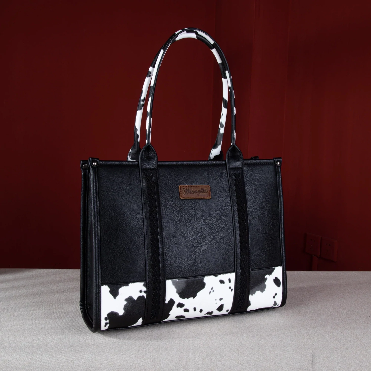 Wrangler Whipstitch Cow Print Wide Tote