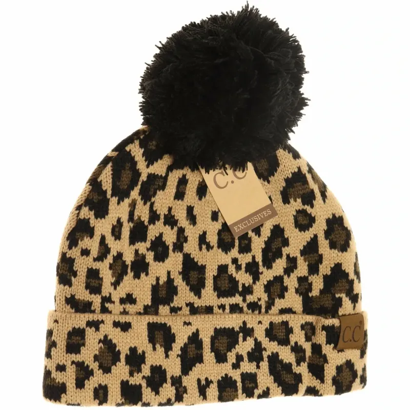 C. C Leopard Print Cuff Beanie C. C Leopard Print Cuff Beanie