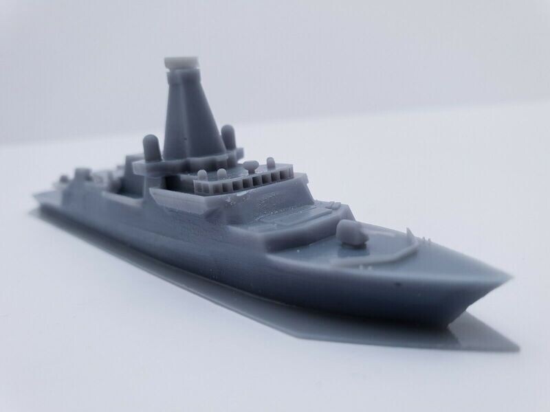 Type 26 Royal Navy Frigate waterline ship 1:1200 with closed mission bay doors.