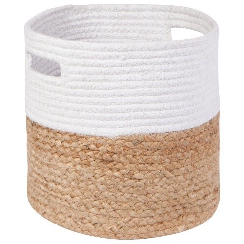 Small Cotton Jute Basket, Design: Block White