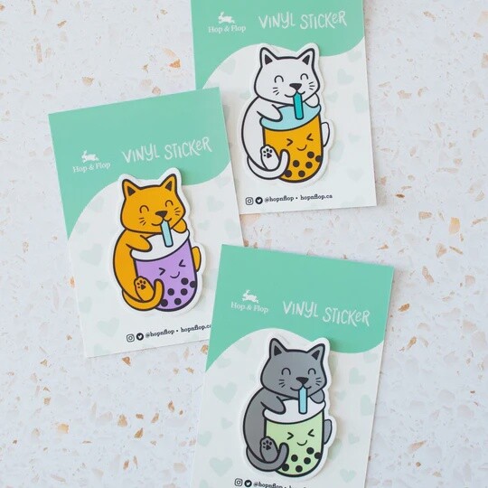 Cat &amp; Bubble Tea Vinyl Sticker