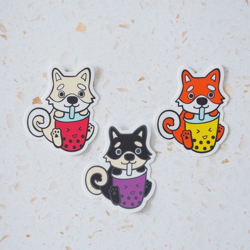 Shiba Inu &amp; Bubble Tea Vinyl Sticker