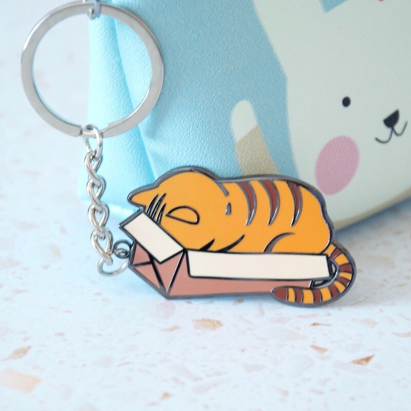 Tabby Cat in a Box Keychain