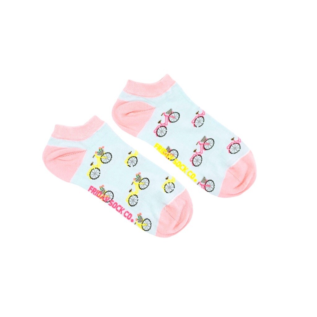 Women&#39;s Pink &amp; Yellow Bicycle Ankle Socks