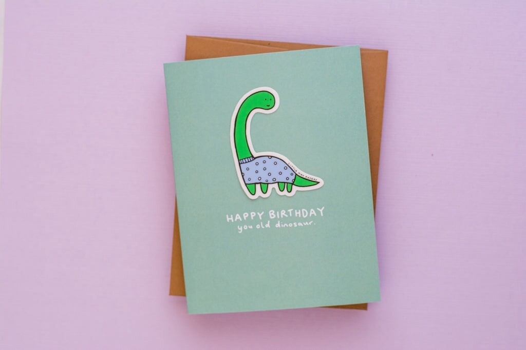 Happy Birthday You Old Dinosaur Sticker Card