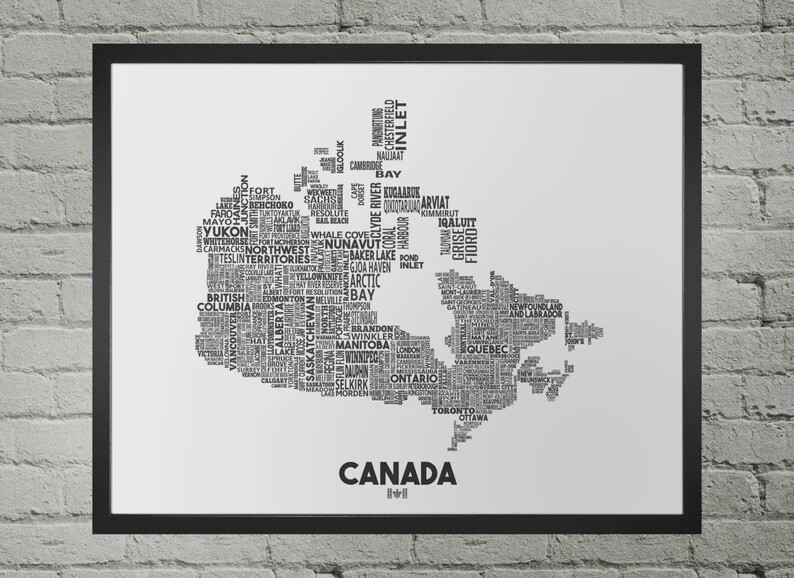 Canada Cities Map, Size: 8”x10” Map Print