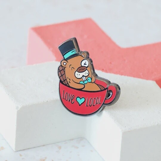 Beaver and Coffee Love Local Pin