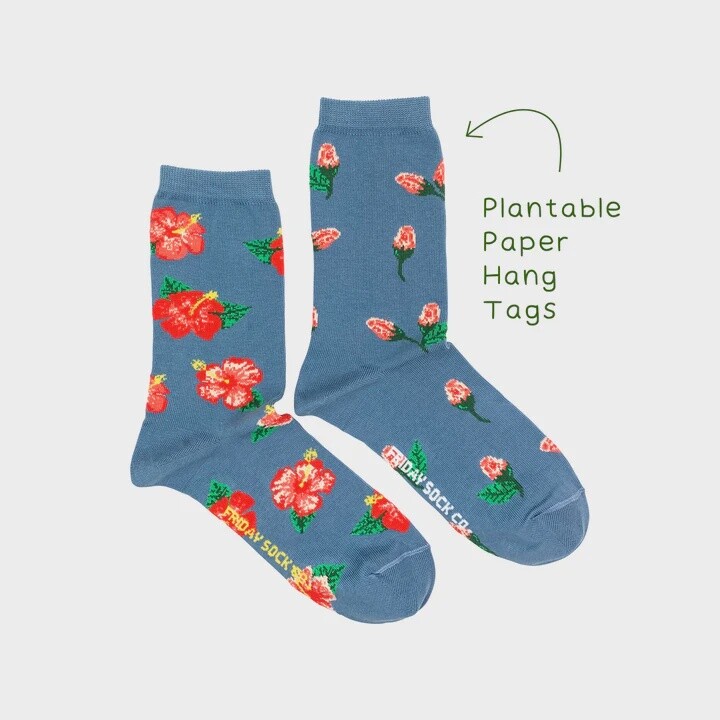 Women&#39;s Hibiscus Floral Socks | Plantable Seed Paper