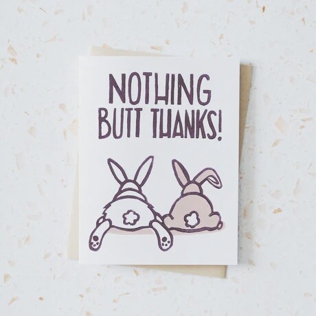 Bunny Butt Thank you Block Printed Card