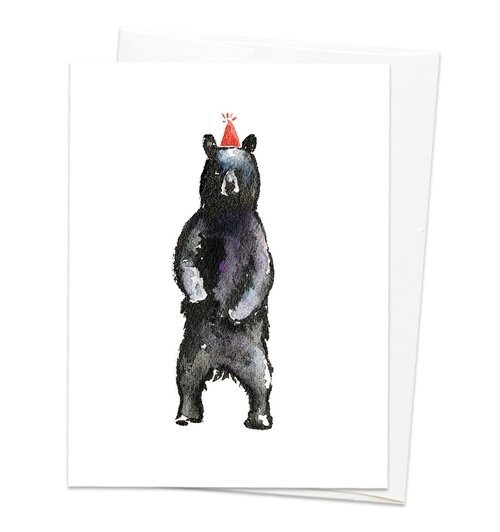 Party Hat Black Bear Card