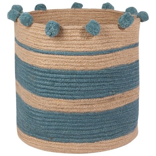 Large Jute Basket, Design: Stripe Lagoon