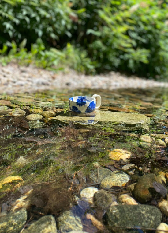 Tie Dye Blue Flower Mug