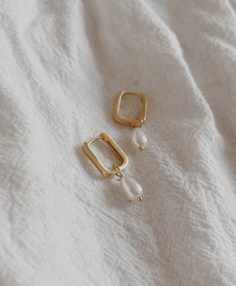 Gold Drop Pearl Huggie Hoops