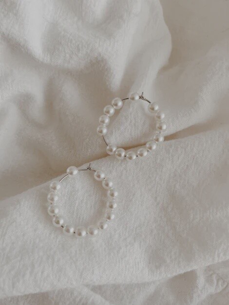 Silver Pearl Hoop Earrings