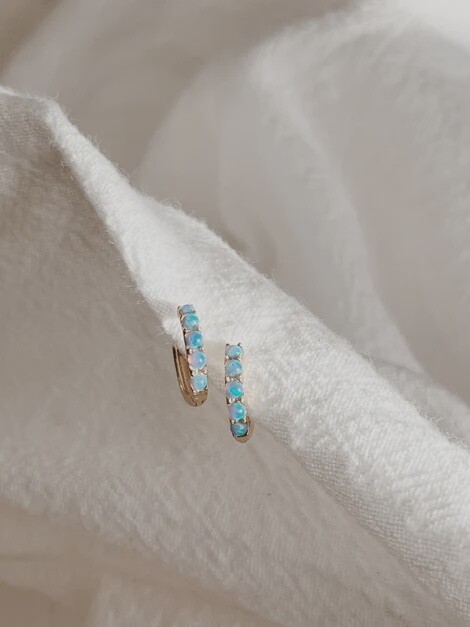 Blue Opal Huggie Hoops