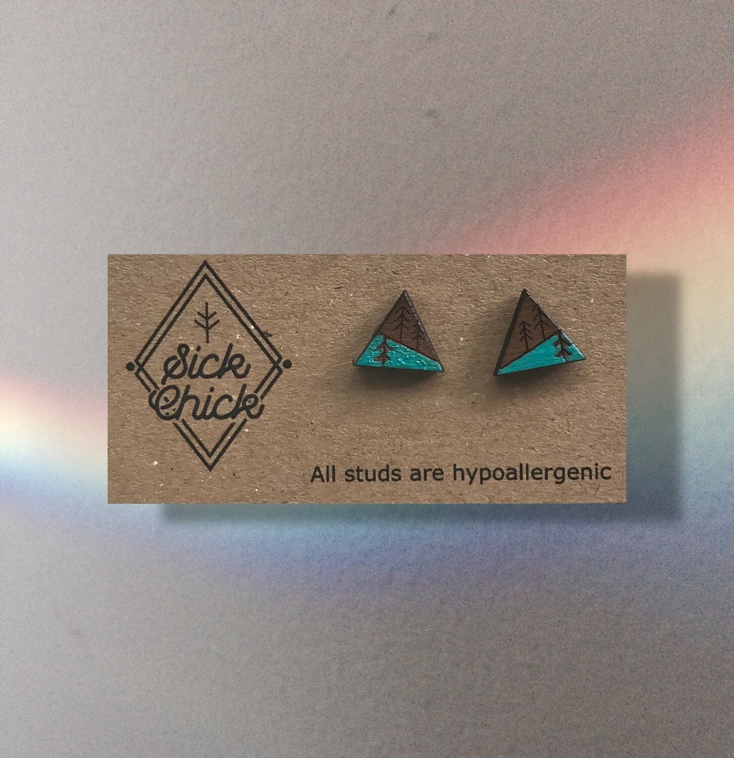 Earrings Triangles w trees, Color: Blue