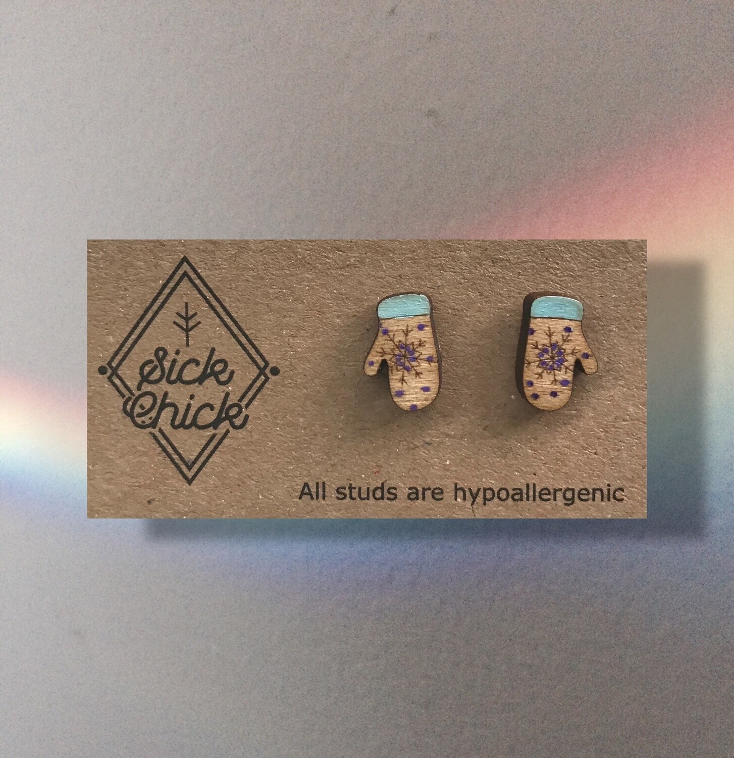 Earrings Mittens w snowflakes, Color: Blue/purple