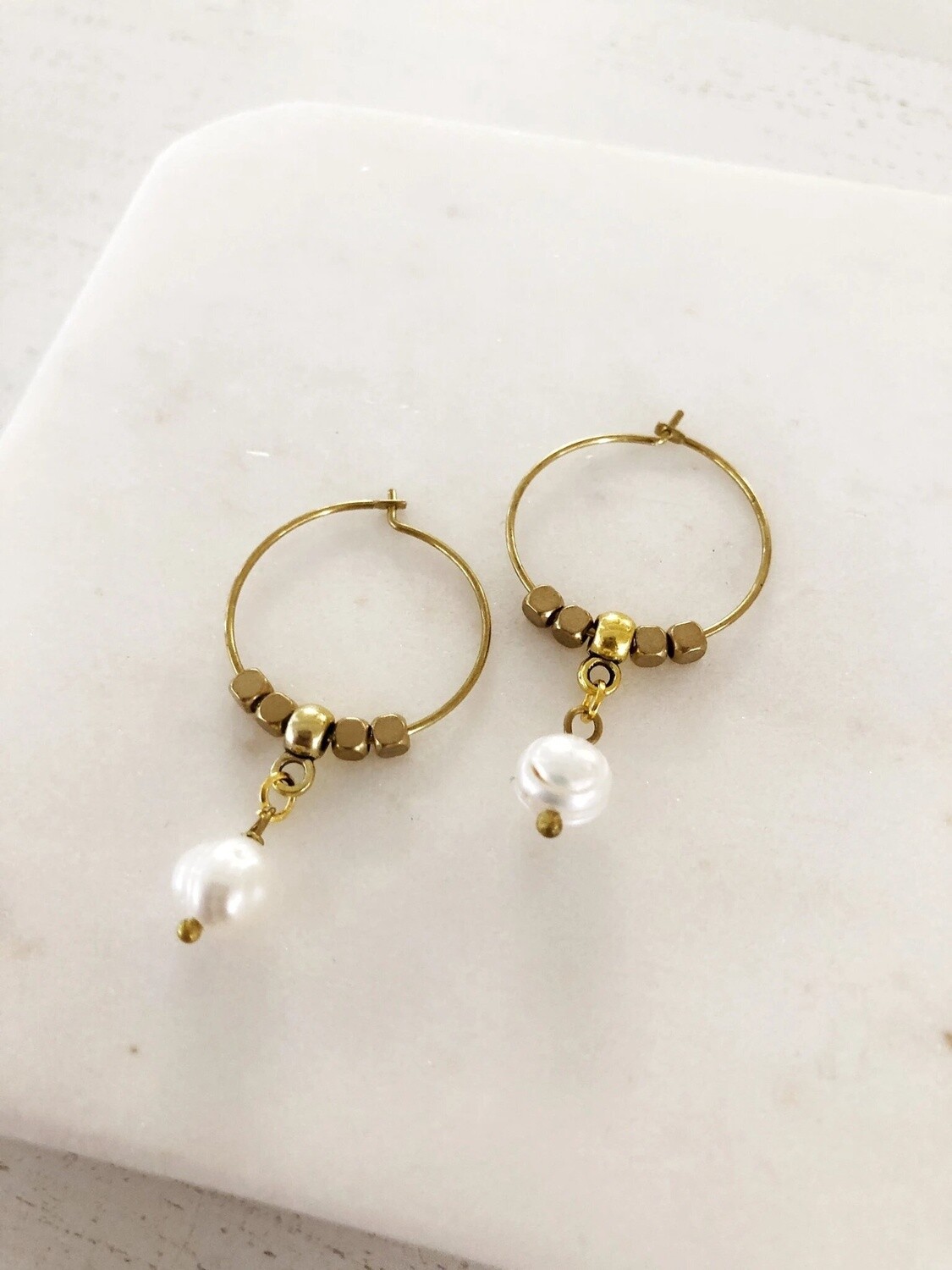 Pearl Drop Hoop Earrings