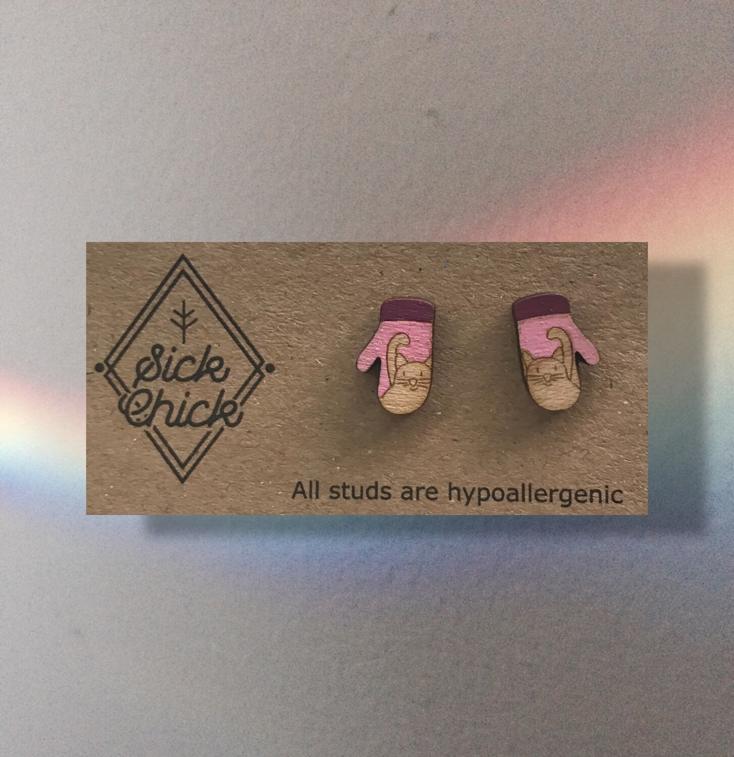 Earrings Mittens w kittens, Color: Pink