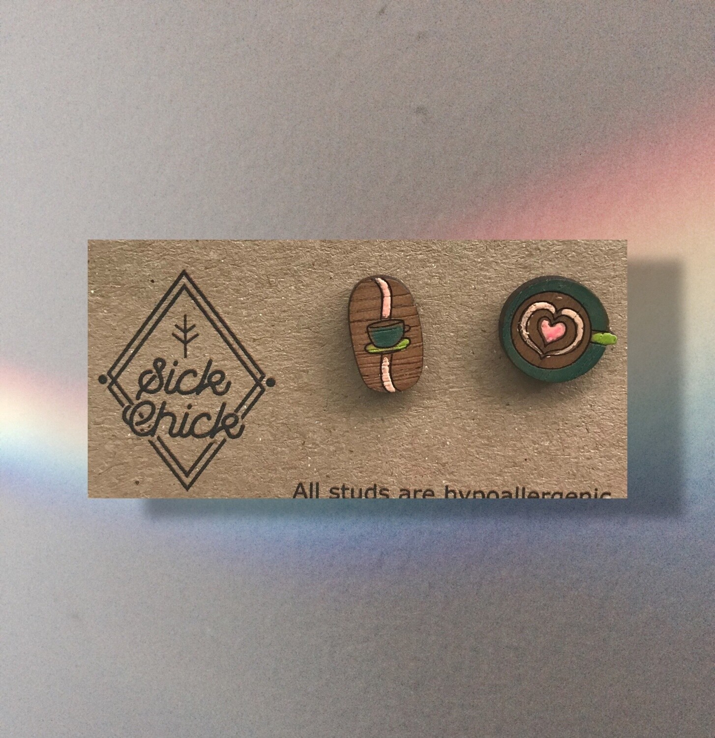 Earrings Coffee time [missmatching], Color: Green/pink