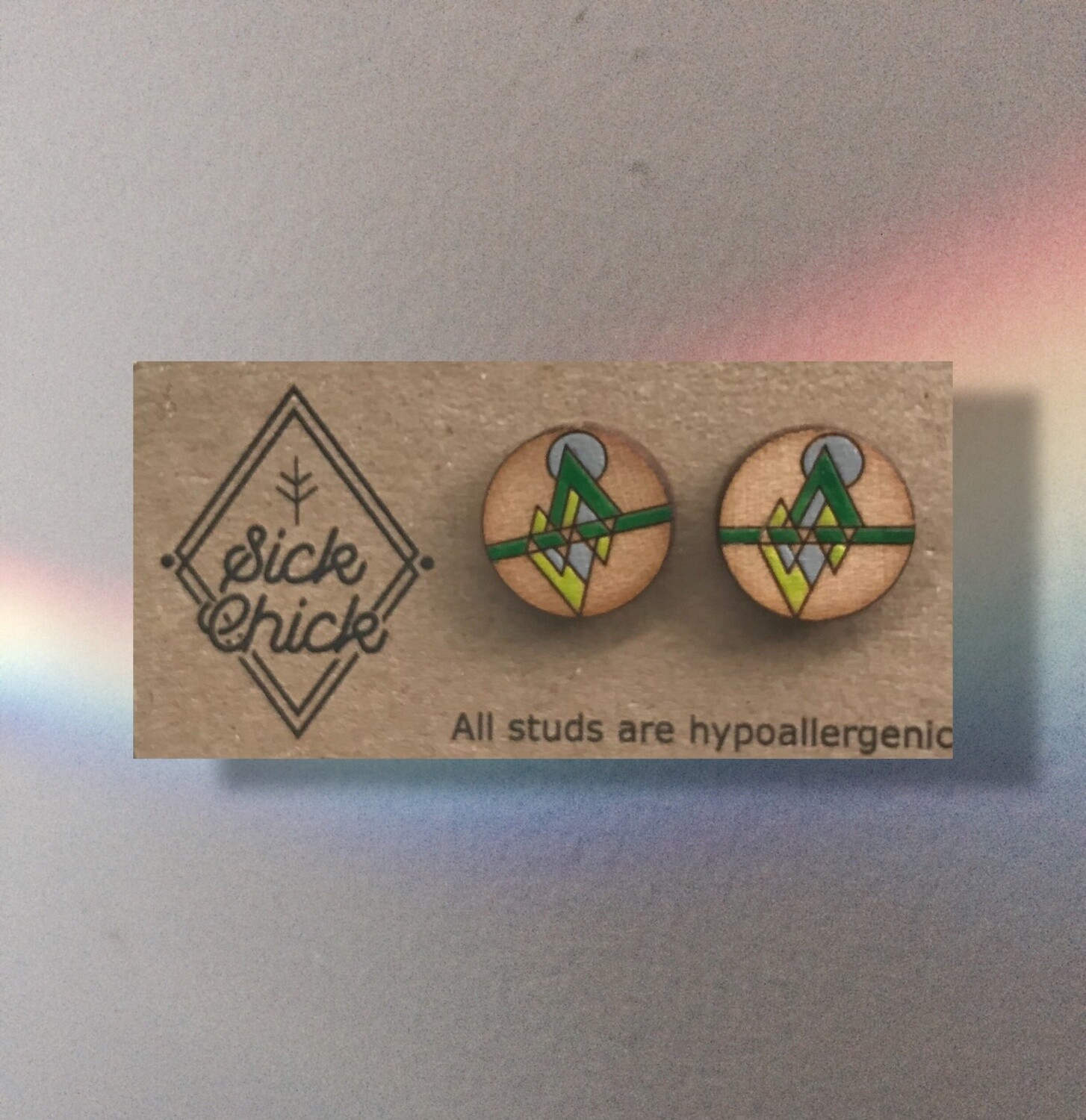 Earrings Geometric mtns in cyrcle, Color: Green/blue