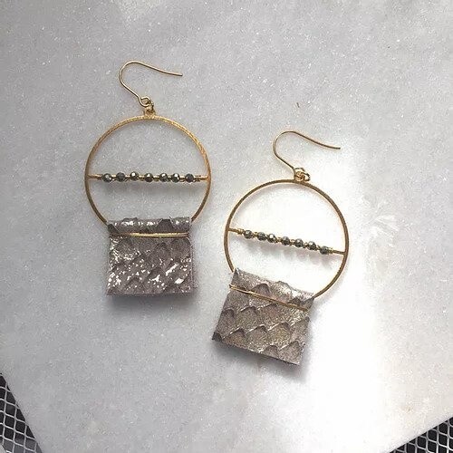 Pyrite Leather Goddess Earrings