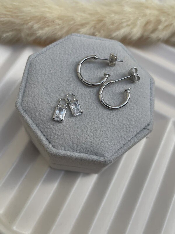 Silver 2 in 1 Sparkle Hoops