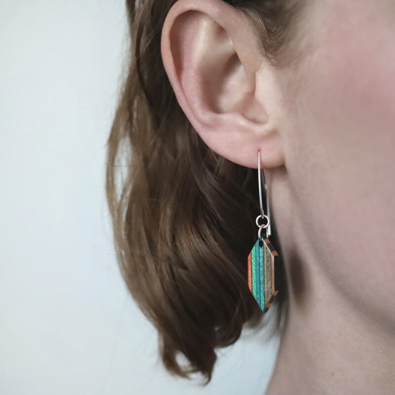 Hexalong Silver Dangle Earrings