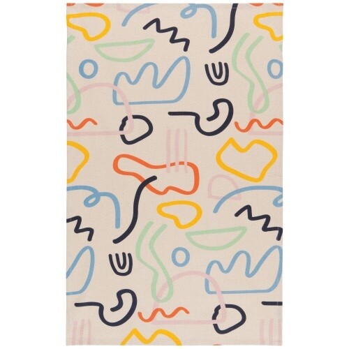 Doodle Printed Cotton Dishtowel