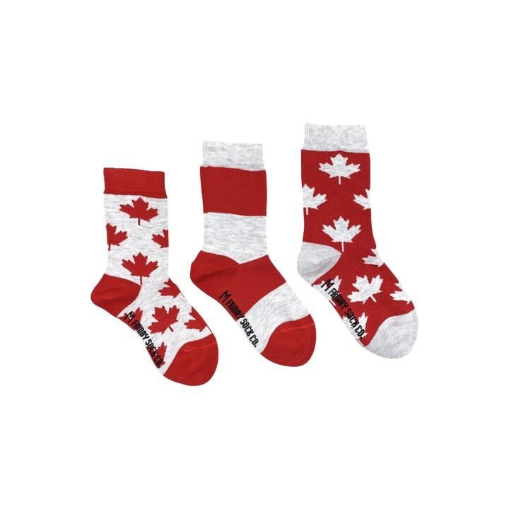 Kid&#39;s Grey &amp; Red Maple Leaf Socks