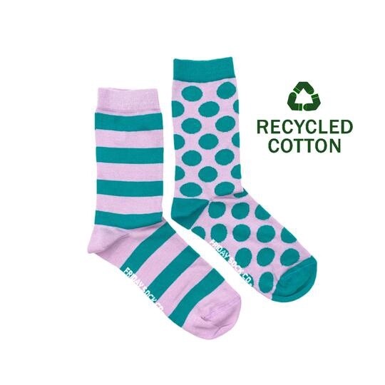 Women&#39;s Recycled Cotton Teal &amp; Purple Stripe &amp; Dot Socks
