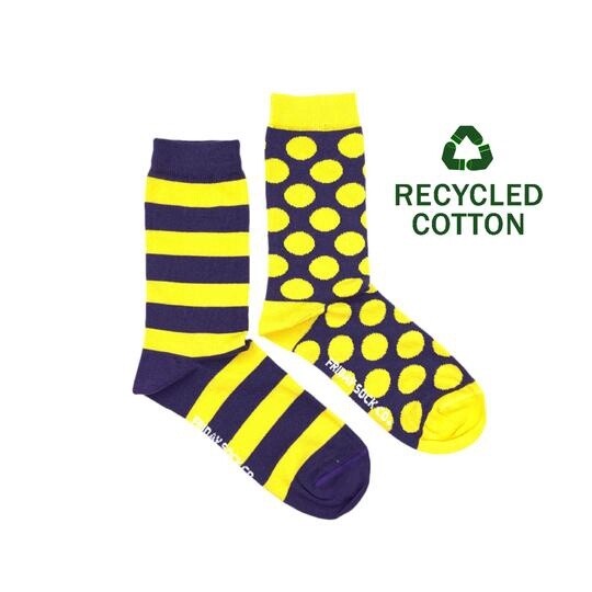 Women&#39;s Recycled Cotton Purple &amp; Yellow Stripe &amp; Dot Socks